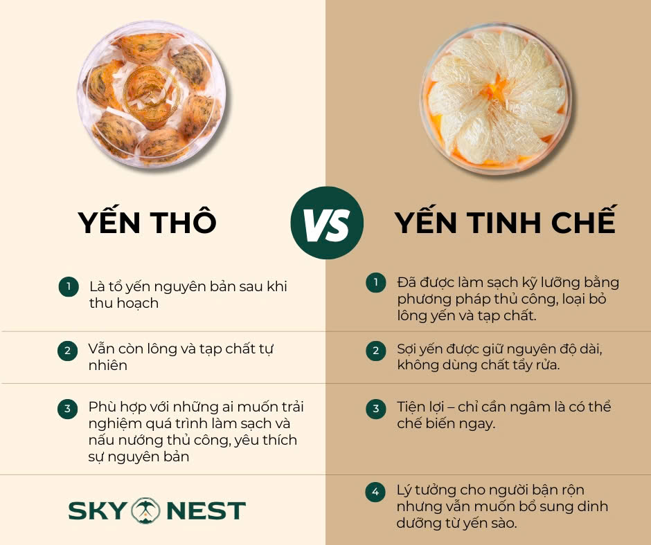 Nên mua yến thô hay yến tinh chế? Lựa chọn nào tốt cho người mới? 1 tho va tinh che